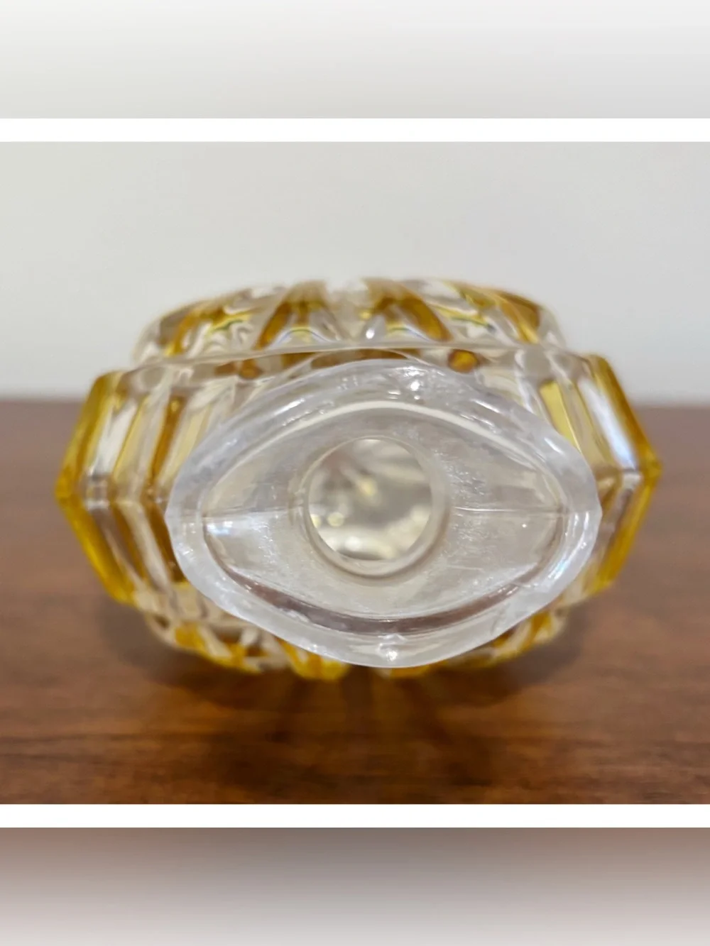 Vintage Bohemian Shell Shaped Amber Clear Glass Decanter 9”